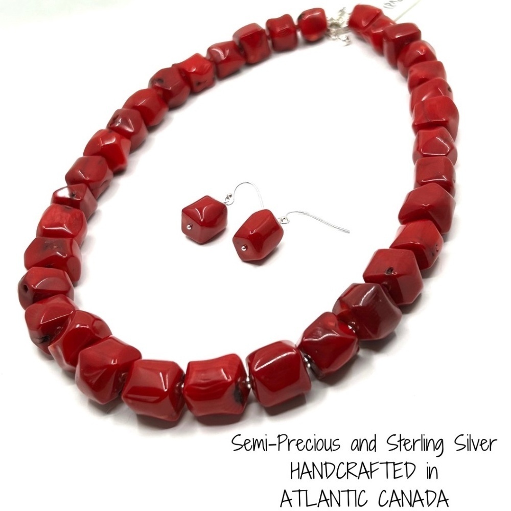 HANDMADE Sea Bamboo Nugget Necklace and Earrings with Sterling Silver NWT